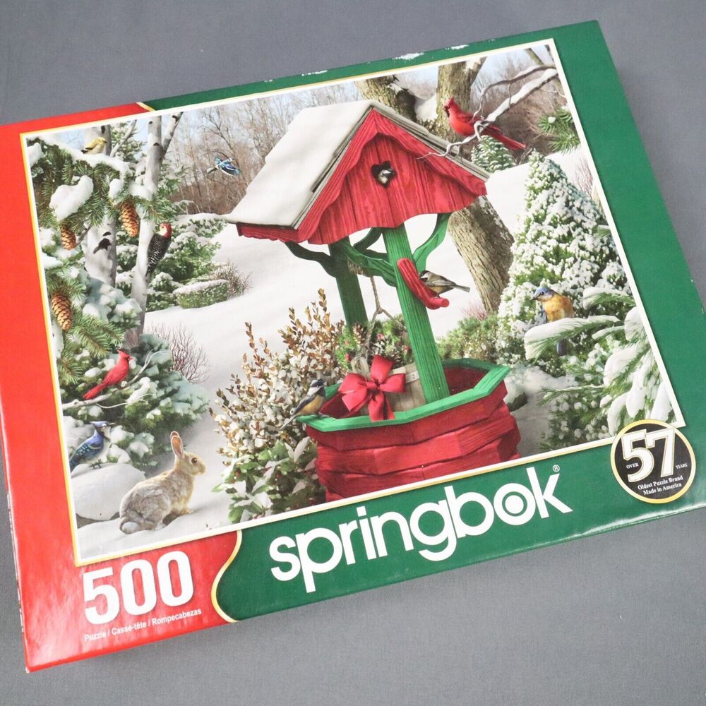 Springbok Puzzle 500 Irregular pieces Snowy Bird Feeder 18"x23.5"